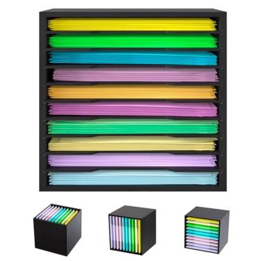 Imagem de EasyPAG Organizador de armazenamento de papel para scrapbook para sala de artesanato, prateleira de mesa de armazenamento de papel de 30 x 30 cm, classificador de arquivos ajustável com 10