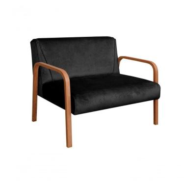 Imagem de Poltrona Namoradeira Anita Decorativa Braço Madeira Moderna Veludo Preto 410