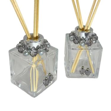 Imagem de Kit 06 Frascos de Vidro Cubo 100ml para Difusor de Aromas com Tampas Luxo, Pingentes Decorativos e Varetas(PRATA)