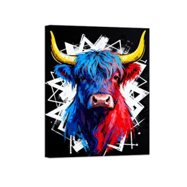 Imagem de Animais Pintura Arte Parede - Vaca - Impressões em tela - Moderno Colorida Pôster para decoração sala de estar 60x80cm Tela Embrulhada