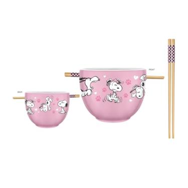 Imagem de Silver Buffalo Tigela de ramen de cerâmica Peanuts Pink Rebellion Salty de 590 ml com pauzinhos