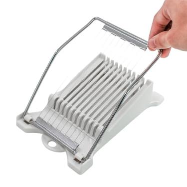 Imagem de Fatiador Profissional de Alimentos com Fios de Aço Inox, Branco, 10 Lâminas, Base Plástica ABS, Área de Corte 10x10cm, Para Presunto, Queijo, Frutas e Ovos