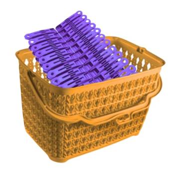 Imagem de Pregador de Roupa, Kit Cesto + 60 Prendedores Roupas Reforçado Cesto Multiuso com Alça, 14x15x25cm(Cesto Laranja Escuro)