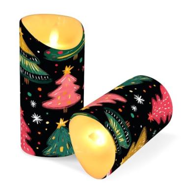 Imagem de Blueangle Pacote com 2 velas sem chamas de árvores de Natal com controle remoto e temporizador, velas LED cintilantes (7,6 cm x 15 cm) para decoração de casa, casamento, acampamento (249)