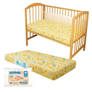 Imagem de Colchão Berço 70x100x10cm Cercadinho Chiqueirinho Dobrável + Travessei