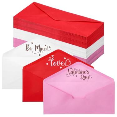 Imagem de Harloon Envelopes de Dia dos Namorados #10 Envelopes Kraft com Aba V Vermelha Rosa Branca com Forro e Autoadesivo para Presente de Férias, Correio, Escritório, Festa de Aniversário