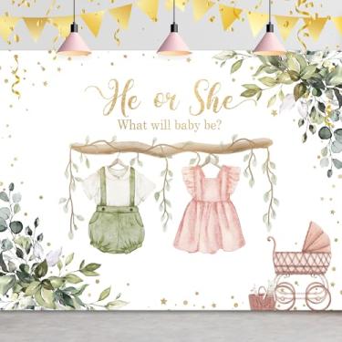 Imagem de Omifly Pano de fundo revelador de gênero 20 x 15 A para fotografia para chá de bebê rosa verde aquarela folhas de eucalipto fundo fofo decorações de festa decoração de mesa de bolo decoração de cabine