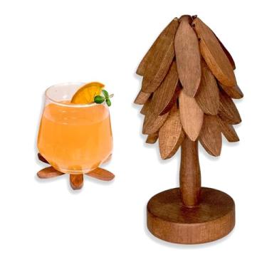 Imagem de Conjunto de tripé de árvore - porta-copos de madeira em forma de árvore, porta-copos elegantes de madeira Sapeli para mesa de centro e decoração de cozinha