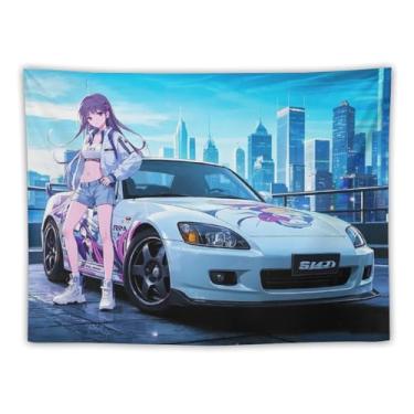 Imagem de HouLaiZhe JDM Tapeçaria de carro anime Jdm S2000 menina cidade horizonte pendurado na parede quarto decoração de casa tapeçarias estética piquenique decoração de parede arte de parede para dormitório