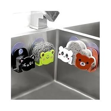 Imagem de 4 peças de esponja de banho com desenho animado organizador de pano de limpeza multiuso rack de pia de banheiro ganchos de rack de detritos