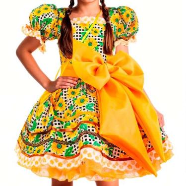 Imagem de Fantasia Infantil Vestido Junino de São João de Luxo Com Bolsa - Fanta