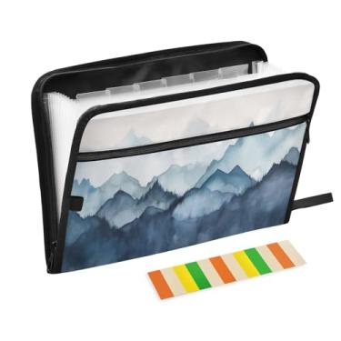 Imagem de Wassud Aquarela Montanhas contínuas com 13 bolsos, organizador de arquivos sanfonados, pastas expansíveis com abas e adesivos, organizador de pastas de documentos de recibo de papel tamanho carta A4