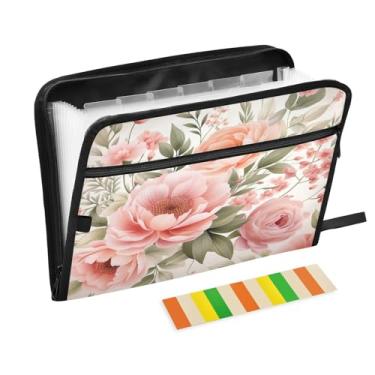 Imagem de Wassud Acordeão floral rosa aquarela arquivo organizador letra A4 pastas de arquivo de papel organizador de documentos fólio com etiquetas pasta de arquivo expansível 13 bolsos