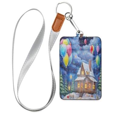 Imagem de Wassud Colhedores de couro PU para casa de Natal com boneco de neve para crachás de identificação, porta-chaves, porta-crachás, cartões de crédito para escritórios, funcionários estudantes