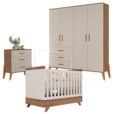 Imagem de Quarto de Bebê Emilly com Berço Americano Retro Vitória Off White Carvalho - Canaã