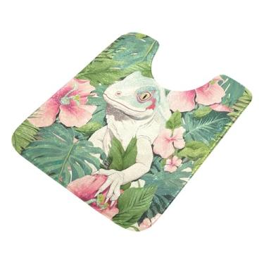 Imagem de Burbuja Tapete de banheiro lagarto, tapete de banho absorvente de pelúcia macio, base de vaso sanitário antiderrapante para piso de banheiro, oval em forma de U