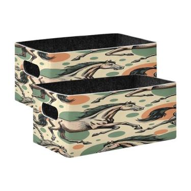 Imagem de Burbuja Caixa de armazenamento dobrável para cavalos de corrida com alças – Caixa de armazenamento de feltro para organizar brinquedos, livros, maquiagem, panos, meias em prateleira, armário, quarto