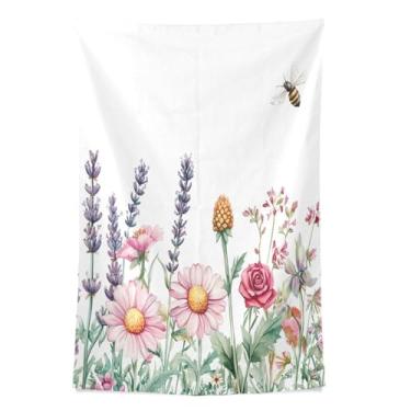 Imagem de STAYTOP Tapeçaria de parede de flores silvestres em aquarela para decoração de casa decoração de dormitório sala de estar quarto tapete de parede (90 × 60 pol)