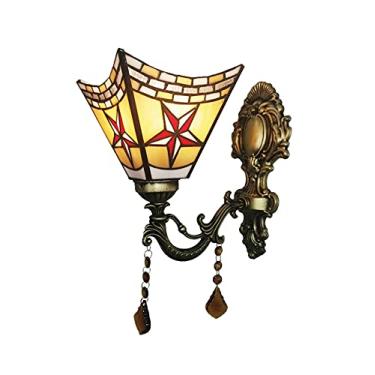 Imagem de Arandelas de parede barrocas estilo Tiffany, luminária de parede com vitral, estilo vintage americano, com espelho frontal, para quarto, cabeceira, corredor, varanda, pentagrama.