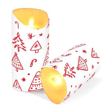 Imagem de Blueangle Pacote com 2 velas de árvore de Natal sem chama com controle remoto e temporizador, velas LED cintilantes (7,6 cm x 9,9 cm) para decoração de casa, casamento, acampamento (398)