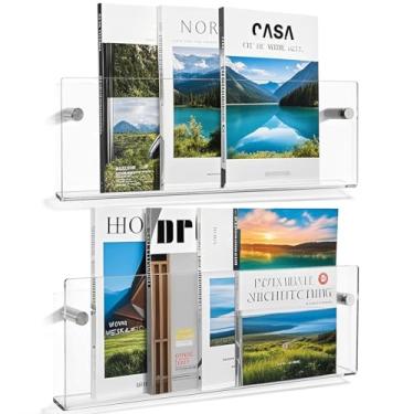 Imagem de Youeon Suporte de parede de acrílico transparente com 2 peças, suporte de revistas suspenso de 43 cm com ferragens, organizador de exibição de brochura de estante flutuante para casa, escritório, área