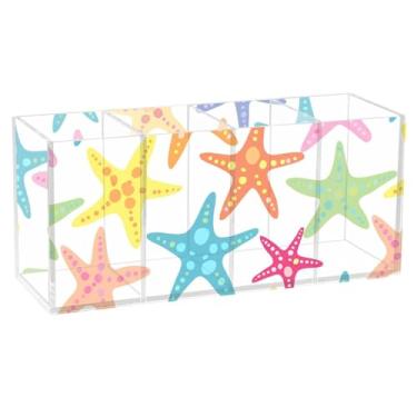 Imagem de Burbuja Porta-canetas de acrílico com desenho animado estrela-do-mar, 4 compartimentos, suporte de lápis transparente para pincéis de maquiagem, acessórios de mesa de escritório em casa