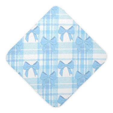 Imagem de Burbuja Blue Bows Toalha de Banho Xadrez para Bebês - Toalha de Algodão Musselina Absorvente Macia com Capuz para Recém-nascido, 76 x 76 cm