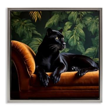 Imagem de Stupell Industries Arte de parede em tela flutuante com moldura preta Majestic Panther on Chaise, design por Lettered and Lined, 18 x 18