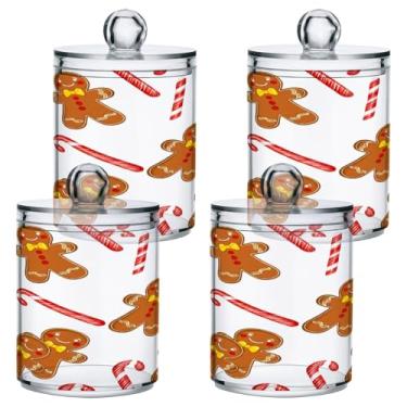 Imagem de STAYTOP 2 frascos de boticário Qtip para banheiro com etiquetas – Recipiente de armazenamento Qtip de plástico transparente para bola de algodão, cotonete, grão de café e pão de gengibre de Natal