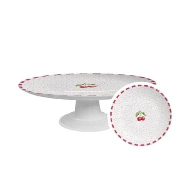 Imagem de Prato Fruteira de porcelana com pé para decoraçao mesa, jantar e café (Coup cereja)