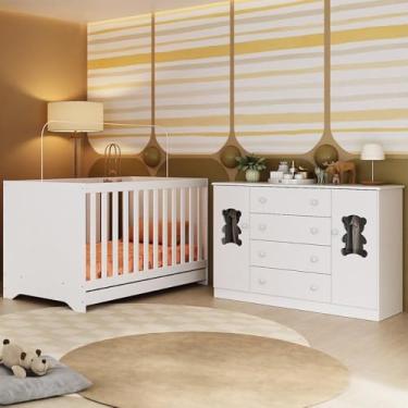 Imagem de Berço Americano 3 em 1 com Cômoda 2 Portas 4 Gavetas Teddy Multimóveis Mp4727 Branco