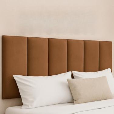 Imagem de Kit 8 Cabeceira Estofada Suede Veludo Cama Queen Box Solteiro Decoração Modelar Ripada Placa Adesiva(Suede Marrom,8)