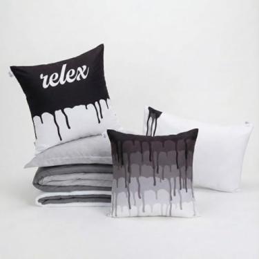 Imagem de Kit Edredom Solteiro Colorful 5 Peças, Dupla Face Linho e Hipercal 400 Fios, 2,40 x 1,80 m, com Fronha, Porta Travesseiro e Capas de Almofada (Cinza)