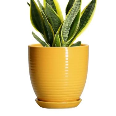 Imagem de EPFamily Vasos de cerâmica para plantas – Vaso de plantas de 15 cm com orifício de drenagem e pires, vasos redondos, vasos de flores, plantador moderno, decoração de sala de escritório em casa