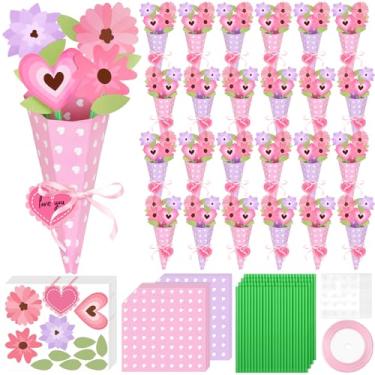 Imagem de Demonwer Conjunto de 24 buquês de flores para o dia dos namorados, kit de artesanato faça você mesmo, cartão de felicitações de flores feito à mão, cartões de buquê de presentes para dia dos namorados