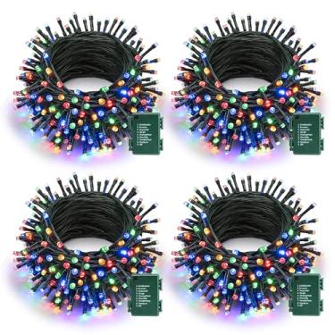 Imagem de Lomotech Luzes de Natal operadas por bateria, pacote com 4, 5 metros, 50 LEDs, corda de luz, 8 modos à prova d'água com temporizador para casa, jardim, festa, férias, decoração de árvore de Natal