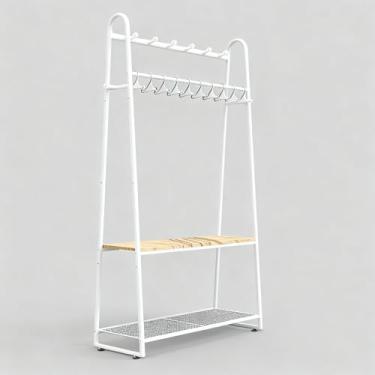 Imagem de KAFAHOM Organizador de bolsa, suporte de bolsa de grande capacidade, prateleira multiuso, suporte de bolsa de madeira de ferro para armário branco