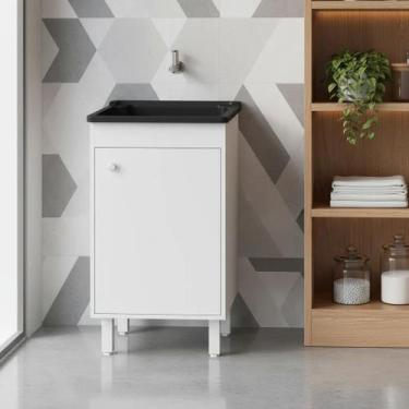 Imagem de Tanque de Lavar Roupa Plástico 26 Litros Com Gabinete MDF Branco 46cm 
