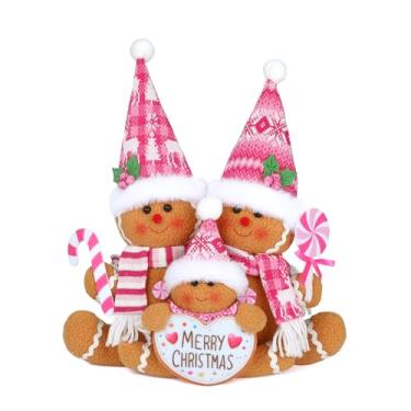 Imagem de HMASYO Decoração de Natal de biscoito de gengibre rosa, 35,5 cm de pelúcia, doces, família, Natal, Natal, lareira, janela, decoração de mesa