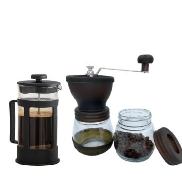 Imagem de O Moedor de Café Manual, Feito de Vidro, é Simples de Operar e a Escolha Perfeita Para Os Entusiastas Do Café.(KIT Moedor Marrom + Cafeteira)