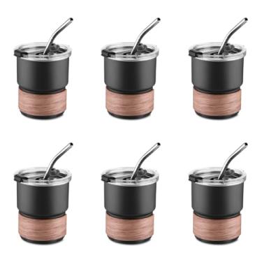 Imagem de Kit Conjunto 6 Copos Herméticos em Inox Para Café, Chá e Bebidas Quentes 250ml com Canudo - Preto