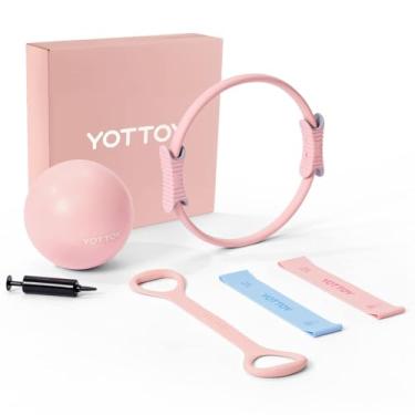 Imagem de YOTTOY Conjunto de anel e bola de Pilates, Figura 8 faixas de resistência, faixas elásticas e guia, conjunto de equipamento de Pilates para iniciantes para exercícios em casa, força do núcleo, ioga