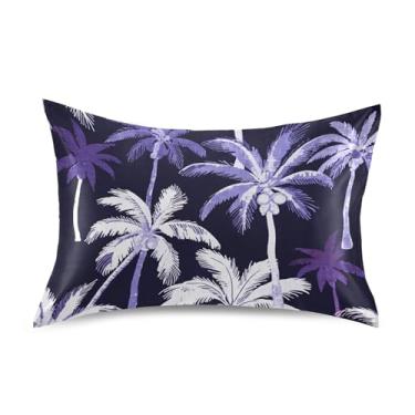 Imagem de Capas de travesseiro padrão King Queen com palmeiras tropicais pintura de cetim para cores de cabelo, almofada refrescante, cuidados com a pele, tamanho king size 101,6 x 50,8 cm