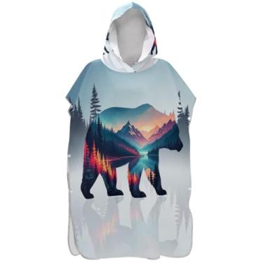 Imagem de Joisal Roupão de mudança de poncho de surfe para adultos toalha de banho com capuz reutilizável silhueta colorida urso floresta inverno unissex poncho adulto com capuz