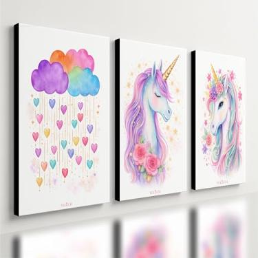 Imagem de Kit 3 Quadro Decorativo Unicórnio Colorido Menina Infantil Qualidade Premium (40x28cm)