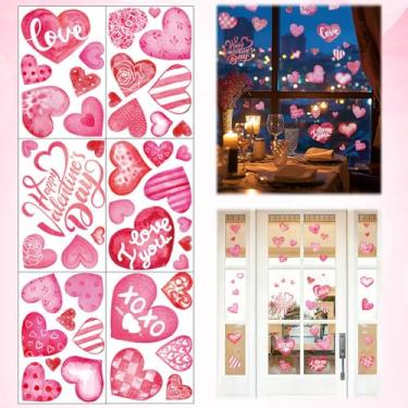Imagem de Blinket 43 peças/6 folhas adesivos de PVC para decoração de casa, feliz dia dos namorados corações rosa casamento romântico decoração para janelas de vidro, enfeites de aniversário de festa