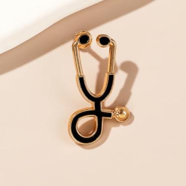 Imagem de Broche estetoscópio de enfermeira médica, broche banhado a ouro, broche de lapela para mulheres, joias, acessórios, presentes, One Size, Liga de aço, Zircônia cúbica