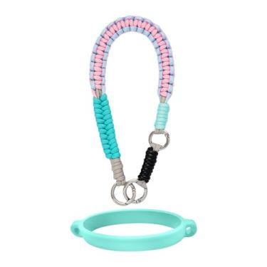 Imagem de Outman Alça de alça para garrafa de água, alça de cordão tecida à mão, serve para a maioria das garrafas de água de 473 a 1,134 g compatível com Stanley Cup, Owala, Hydro Flask (ciano e rosa)