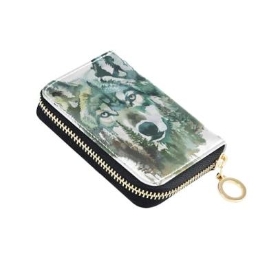 Imagem de Carteiras de cartão de crédito com bloqueio de RFID, carteira feminina pequena com zíper e lobo em aquarela