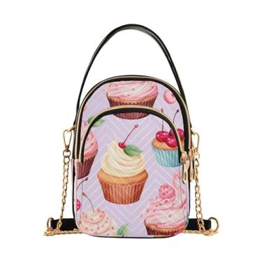 Imagem de GAIGEO Bolsa tiracolo feminina Cows, bolsa com alça de ombro longa, bolsa de ombro pequena para mulheres, Cupcakes-2, One Size